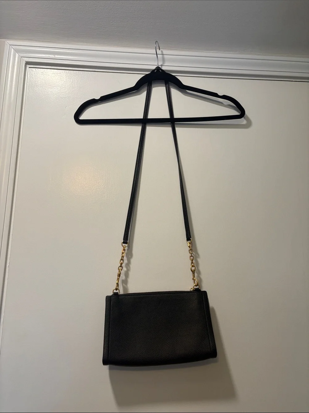 Tory Burch Black Leather Crossbody with Gold Logo Chain